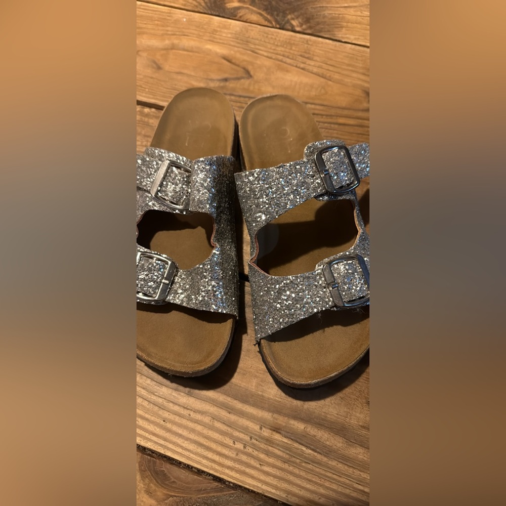 Silver Glitter Sandals with Buckles